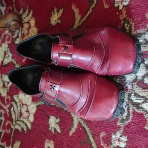 Rieker red leather slip on shoes